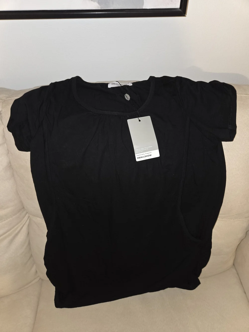 Smallshow Black Nursing Pajama Top - Comfortable Rayon Blend, Size Small